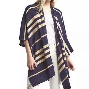 Gap striped navy & tan poncho cardigan NWOT